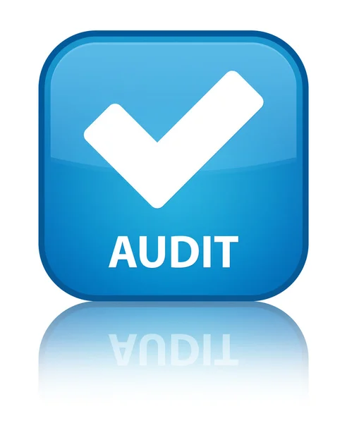 Audit (Validierungssymbol) glänzend blauer reflektierter quadratischer Knopf — Stockfoto
