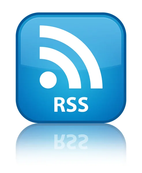 RSS glossy blue reflected square button — Stock Photo, Image
