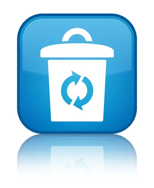 Ícone de lixo azul brilhante refletido botão quadrado — Fotografia de Stock
