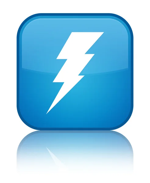 Elektryczność ikona lśniący niebieski odbicie przycisk kwadratowy — Zdjęcie stockowe