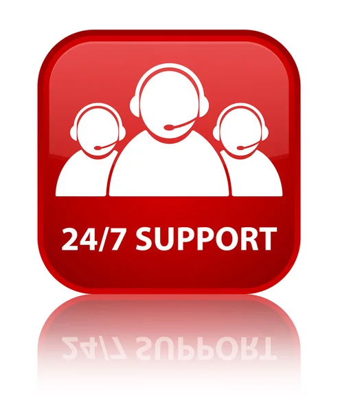 24by7 supporto (team di assistenza clienti) pulsante quadrato riflesso rosso lucido — Foto Stock