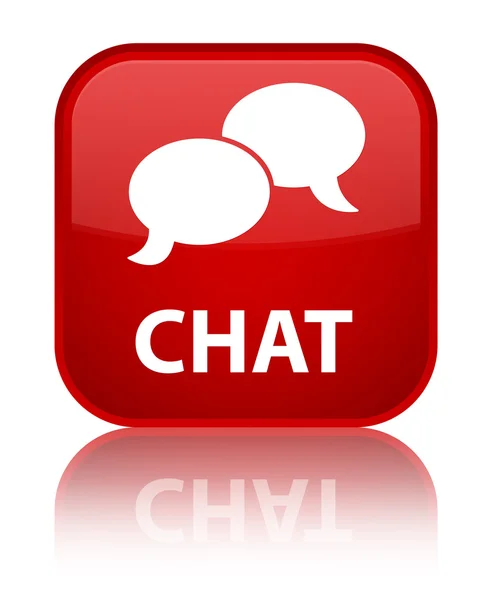 Chat icon reflected on glossy red square button — Stock Photo, Image