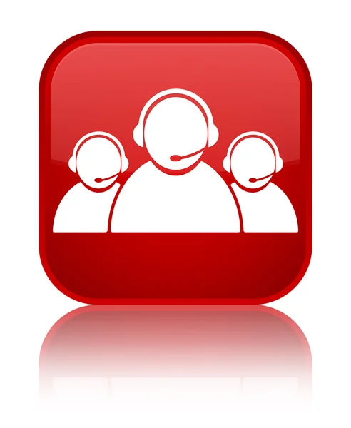 Ícone da equipe de atendimento ao cliente brilhante botão quadrado refletido vermelho — Fotografia de Stock