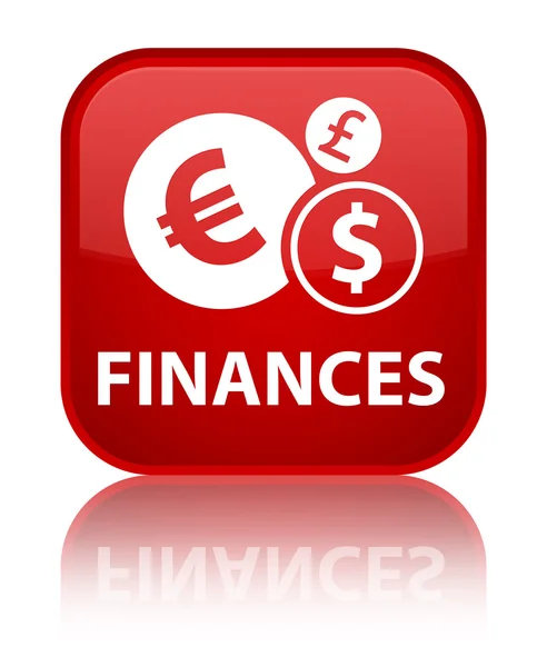 Finances reflected glossy red square button — Stock Photo, Image