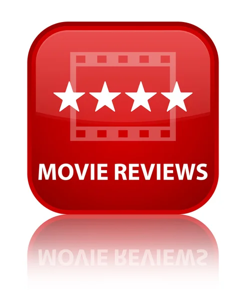 Movie reviews glossy red reflected square button — Stock Photo, Image