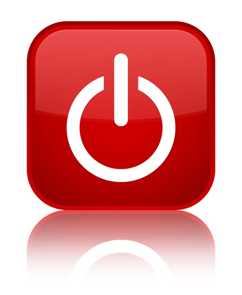 Wyłącznik zasilania (zamykanie) ikony błyszczący czerwony odzwierciedlenie kwadrat — Zdjęcie stockowe