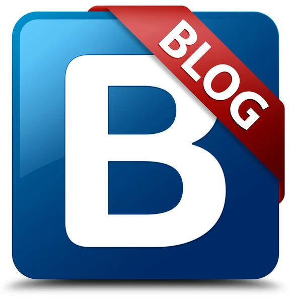 Blog (B betű ikon) üveges piros szalag a fényes kék négyzet gomb — Stock Fotó