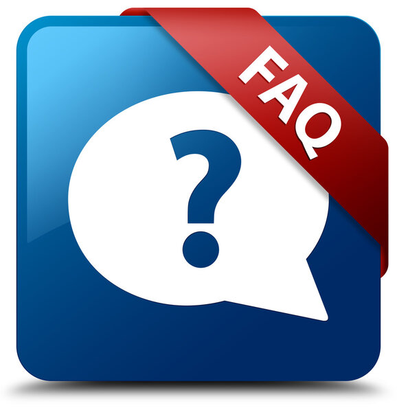 FAQ (question bubble icon) Glassy red ribbon on glossy blue square button
