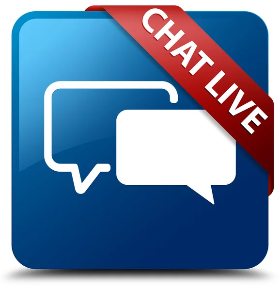 Chat live (icona della bolla di chat) nastro rosso glassato pulsante quadrato blu lucido — Foto Stock