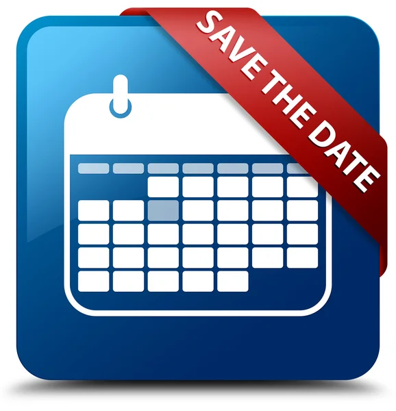 Tarih (takvim simgesini) cam gibi kırmızı kurdele parlak mavi kare düğme kaydetmek