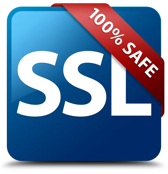 100 percent safe (SSL) glossy blue square button — Stock Photo, Image