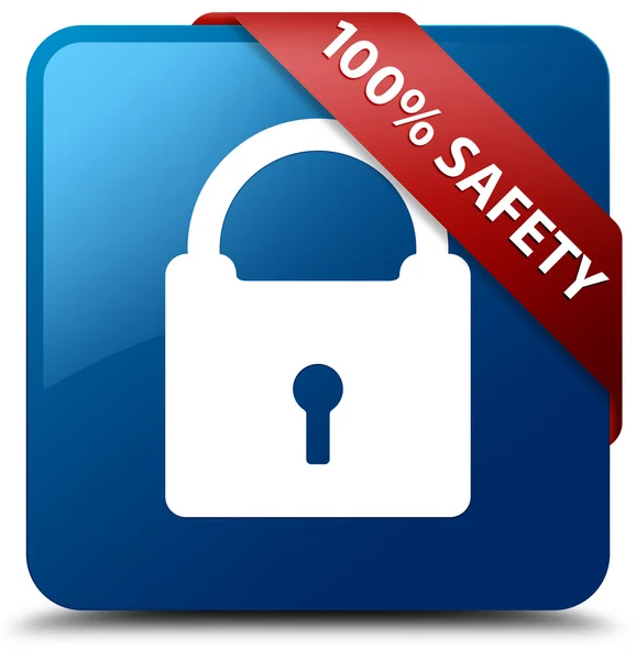 100 percent safety (Padlock icon) glossy blue square button — Stock Photo, Image