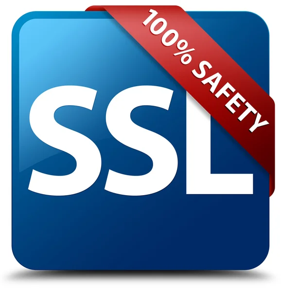 100%安全 (Ssl) 有光泽的蓝色方形按钮 — 图库照片
