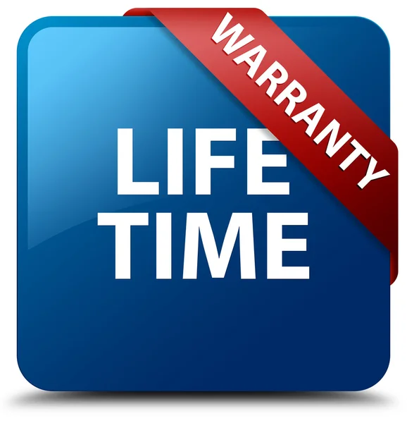 Life time warranty glossy blue square button — Stock Photo, Image