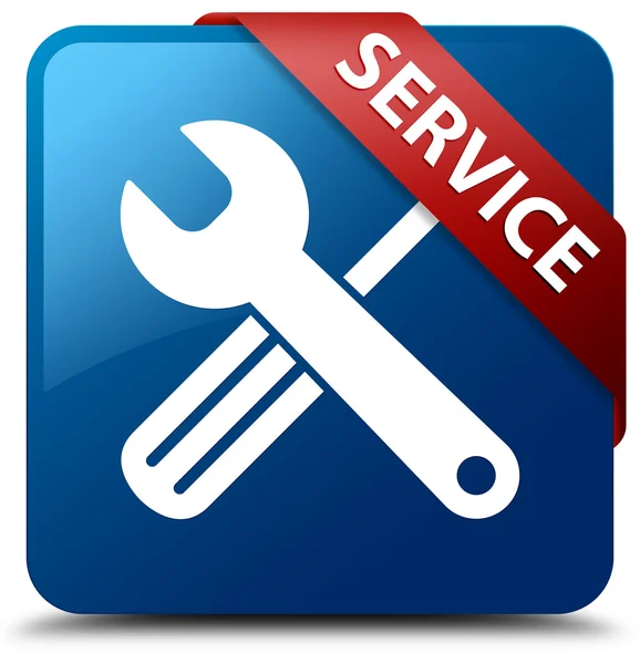 Service glanzende blauwe vierkante knop — Stockfoto