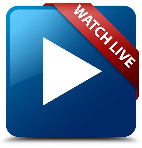 Watch live glanzende blauwe vierkante knop — Stockfoto