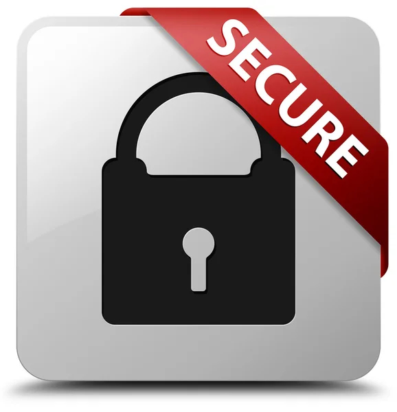 Secure (hangslotpictogram) glanzende witte vierkante knop — Stockfoto