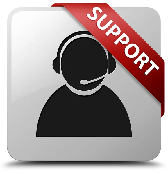 Lesklé bílé čtvercové tlačítko podpora (zákaznické péče ikonu) — Stock fotografie