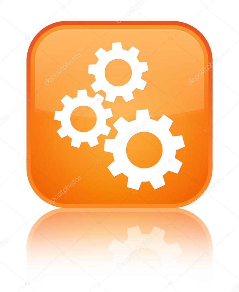 Gears icon glossy orange reflected square button