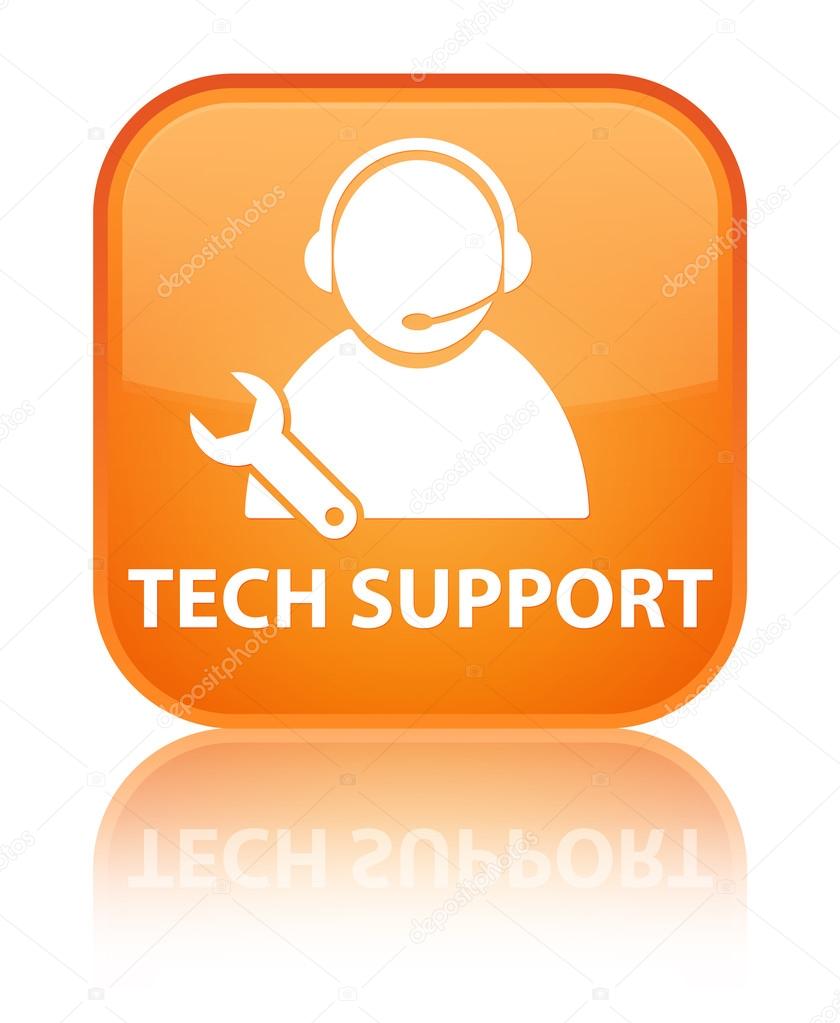 Tech support glossy orange reflected square button