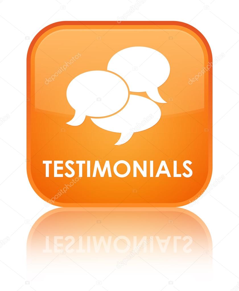 Testimonials (chatting icon) glossy orange reflected square button