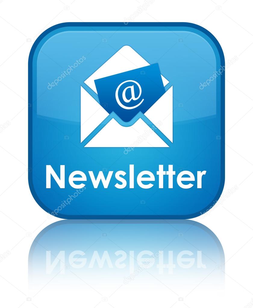 Newsletter glossy blue reflected square button