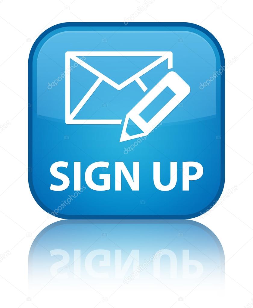 Sign up glossy blue reflected square button