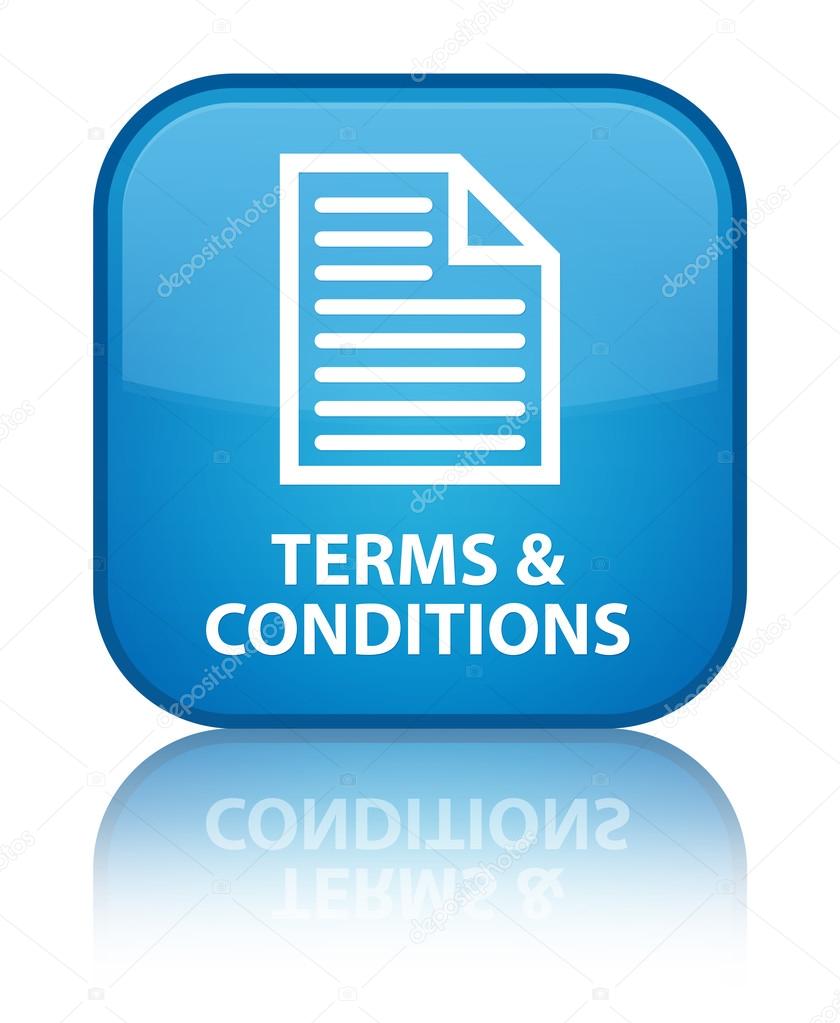 Terms & conditions glossy blue reflected square button