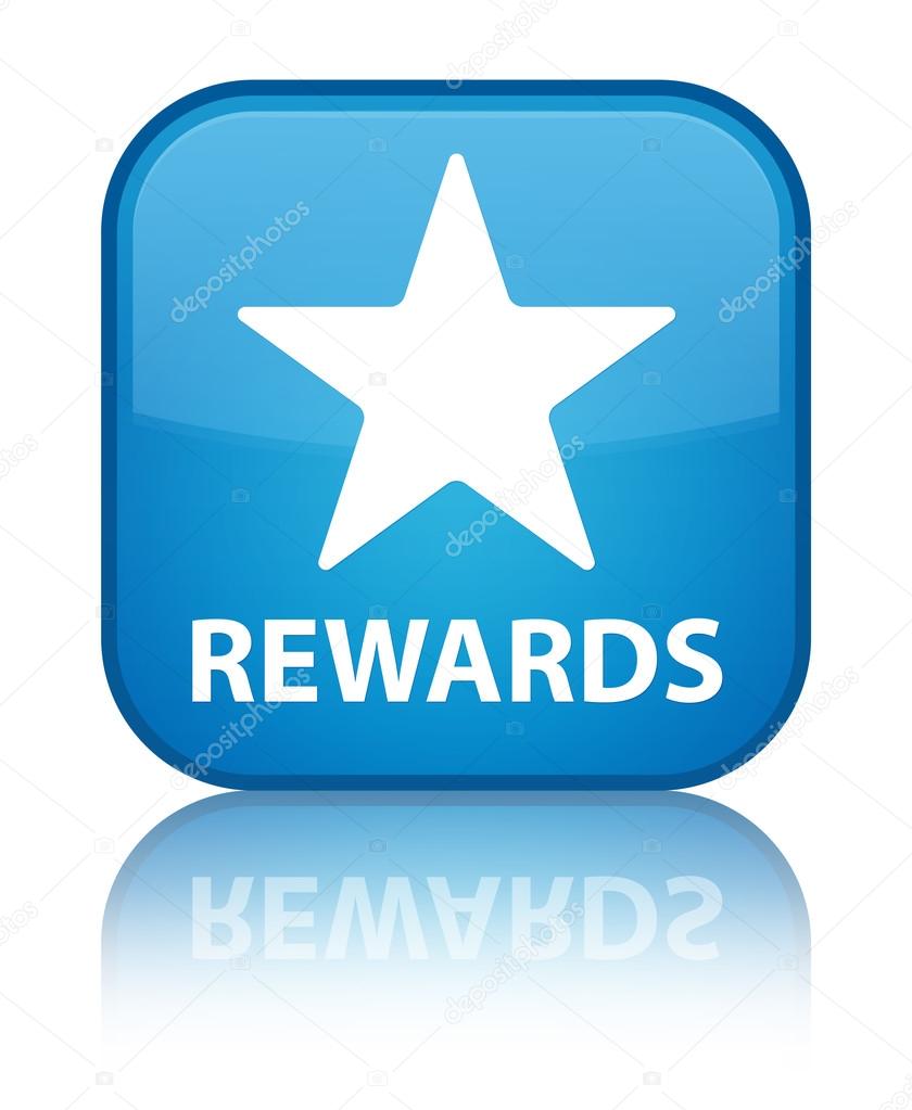 Rewards (star icon) glossy blue reflected square button