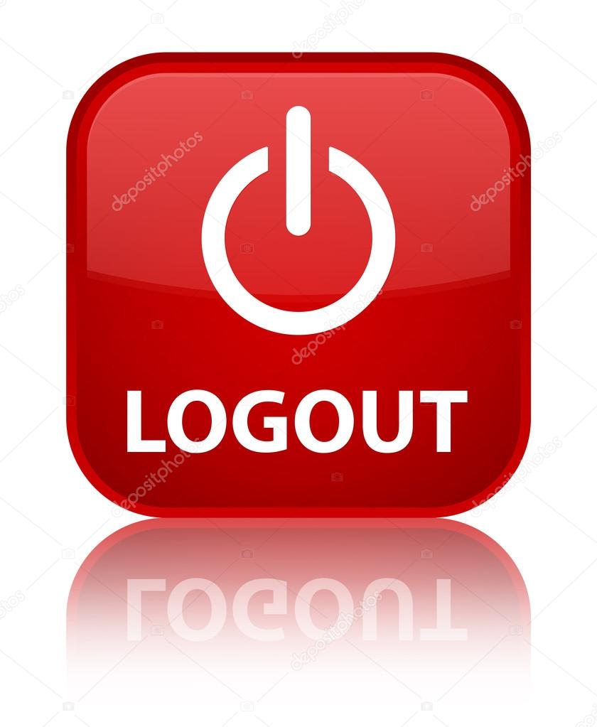 Logout (power off icon) glossy red reflected square button ...