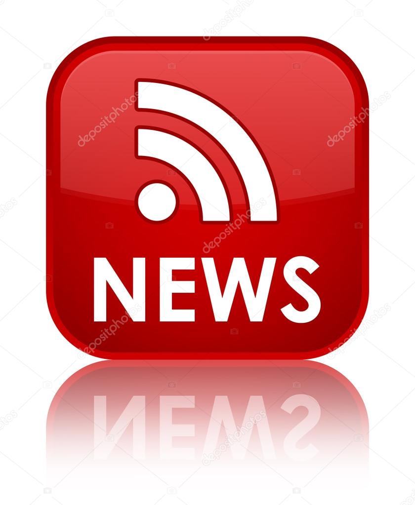 News (rss icon) glossy red reflected square button