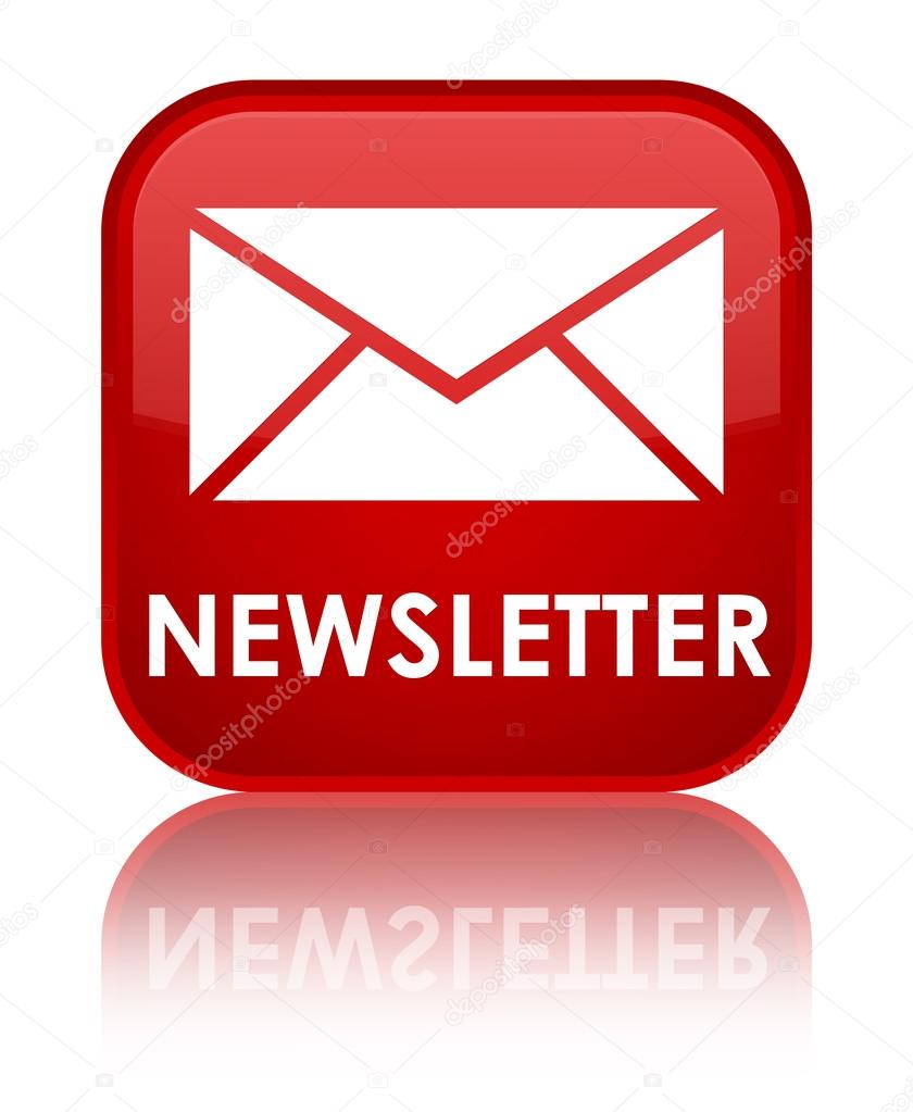 Newsletter (email icon) glossy red reflected square button