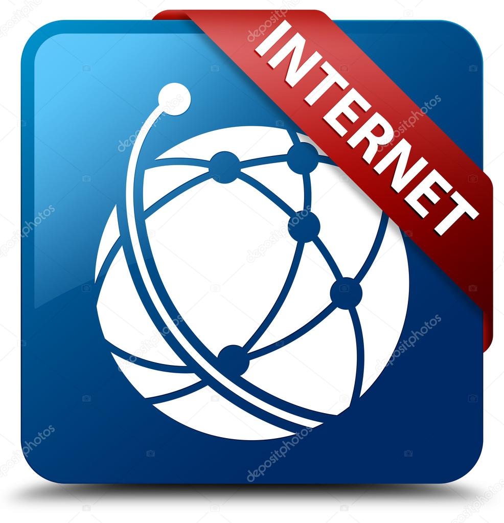 Internet (Globe icon) glassy red ribbon on glossy blue square button