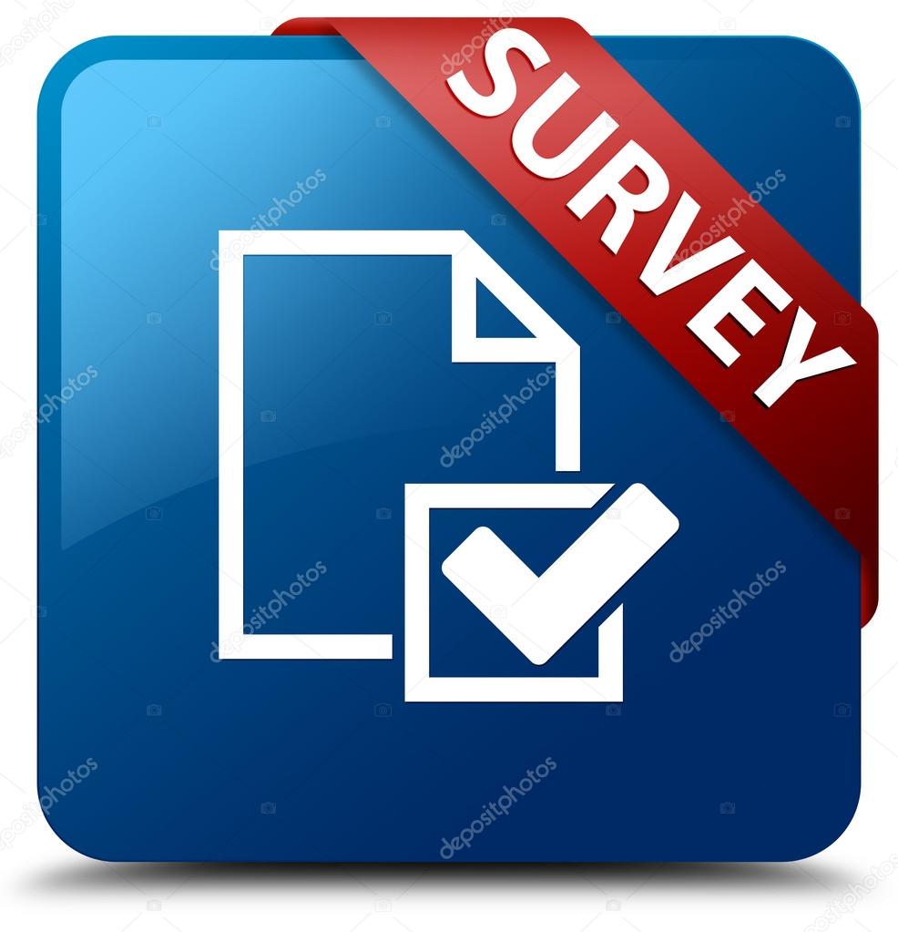 Survey (Checklist icon) glassy red ribbon on glossy blue square button