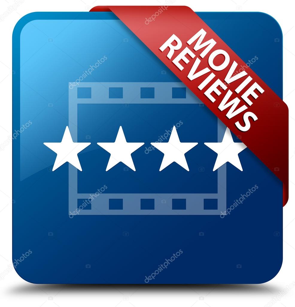 Movie reviews glassy red ribbon glossy blue square button