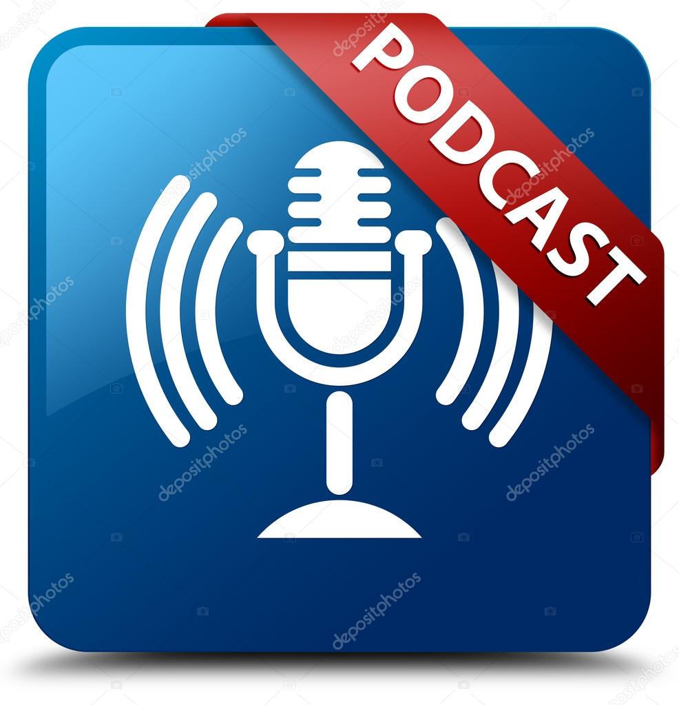 Podcast glossy blue square button