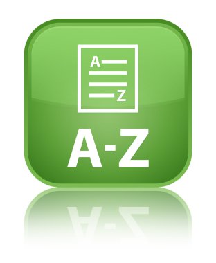 A-Z (liste belge simgesi) parlak yeşil yansıyan kare düğme