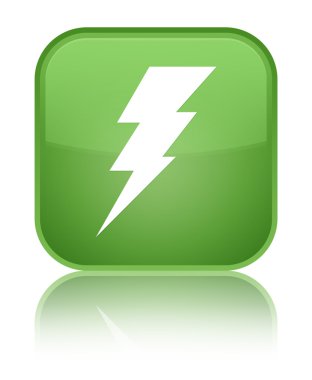Elektrik simgesi parlak yeşil kare düğme yansıyan
