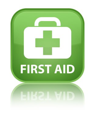 İlk yardım parlak yeşil kare düğme yansıyan