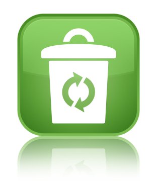 Çöp geri dönüşüm kutusu simgesi parlak yeşil yansıyan kare düğme