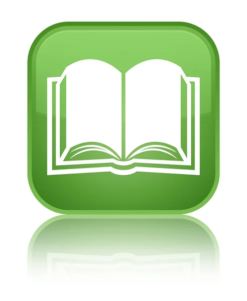 Ícone do livro verde brilhante refletido botão quadrado — Fotografia de Stock