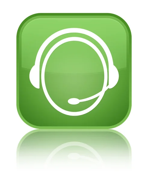 Customer care icon glossy green reflected square button — Stock Photo, Image