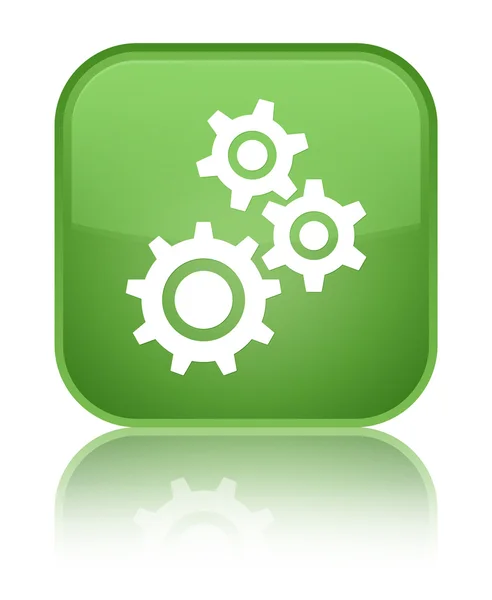 Gears pictogram glanzende groene weerspiegeld vierkante knop — Stockfoto