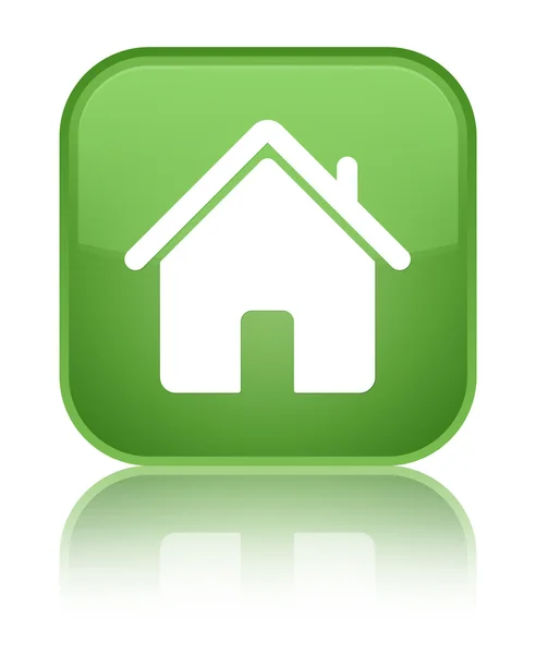 Home icon glossy green reflected square button — Stock Photo, Image