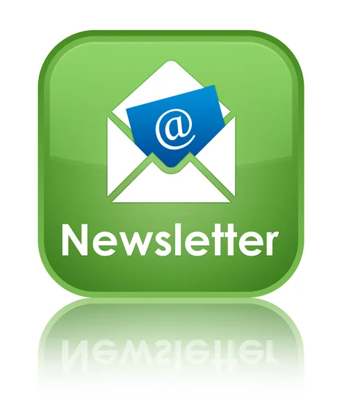 Newsletter (email icon) glossy green reflected square button — Stock Photo, Image