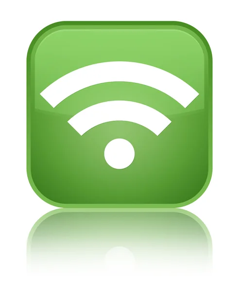 Wifi のアイコン光沢がある緑の反映正方形ボタン — ストック写真