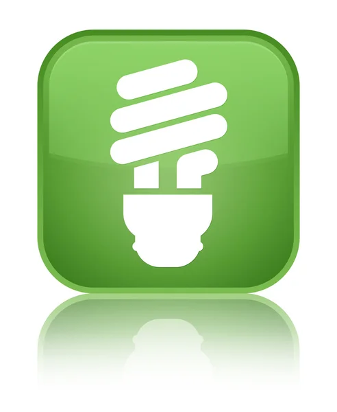 灯泡图标光泽绿色反映的方形按钮 — 图库照片