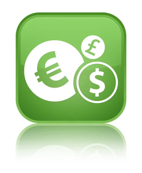 Finans simgesi parlak yeşil kare düğme yansıyan — Stok fotoğraf