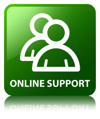 Çevrimiçi destek (grup simgesi) parlak yeşil kare düğme yansıyan