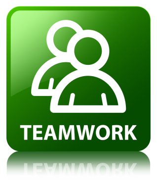 Ekip çalışması (grup simgesi) parlak yeşil kare düğme yansıyan